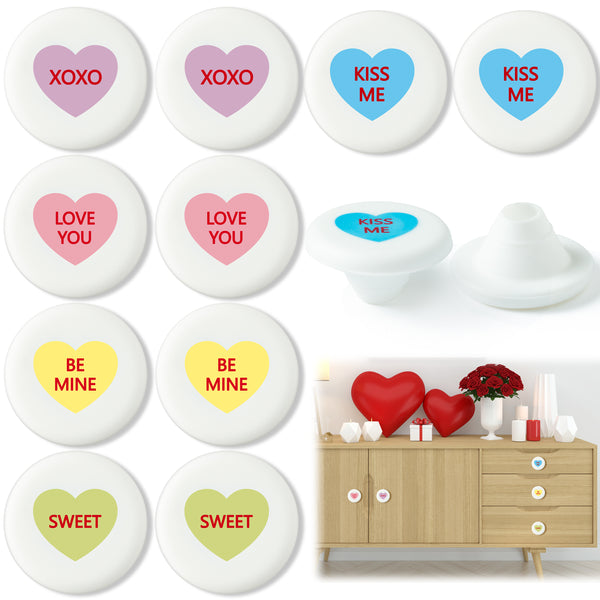Qimgic Valentines Cabinet Knobs Covers - 10pcs Valentine’s Day Cabinet Handle Covers Decorative, Sweet Conversation Heart Silicone Drawer Door Dresser Closet Pull Knob for Home Office Kitchen Bedroom