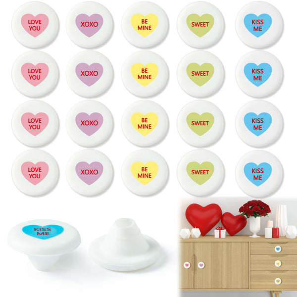 QIMGIC Valentines Cabinet Knobs Covers - 20pcs Valentine’s Day Cabinet Handle Covers Decorative, Sweet Conversation Heart Silicone Drawer Door Dresser Closet Pull Knob for Home Office Kitchen Bedroom