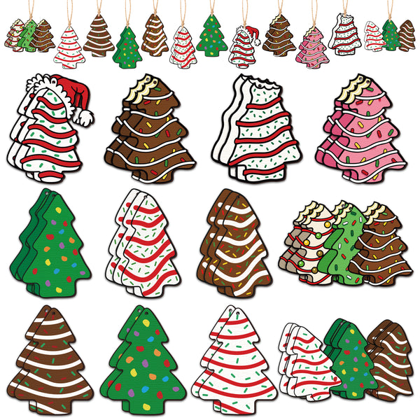 Qimgic Christmas Hanging Ornament Decorations - 36pcs Christmas Tree Wooden Gift Tags Decor with String, Xmas Eve Party Cake Wood Hang Pendant Crafts for Fireplace Wall Holiday Favors (12 Styles)