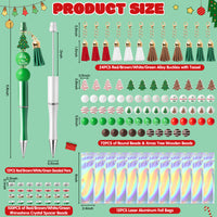 Qimgic Christmas Beadable Pens Kits - 12 Set Xmas DIY Ballpoint Pens Making with Beads Craft for Kids, Christmas Party Tree Cake Beaded Pen Bulk Charm Crafting Supplies for Winter School Students Gift