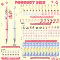Qimgic Christmas Beadable Pens Kit - 12 Set Xmas DIY Ballpoint Pen Making with Bead Craft for Kids, Christmas Party Vintage Pink Beaded Pen Bulk Charm Crafting Supplies for Winter School Students Gift