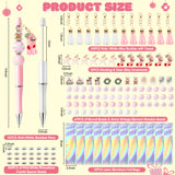 Qimgic Christmas Beadable Pens Kit - 12 Set Xmas DIY Ballpoint Pen Making with Bead Craft for Kids, Christmas Party Vintage Pink Beaded Pen Bulk Charm Crafting Supplies for Winter School Students Gift