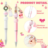 Qimgic Christmas Beadable Pens Kit - 12 Set Xmas DIY Ballpoint Pen Making with Bead Craft for Kids, Christmas Party Vintage Pink Beaded Pen Bulk Charm Crafting Supplies for Winter School Students Gift