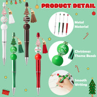 Qimgic Christmas Beadable Pens Kits - 12 Set Xmas DIY Ballpoint Pens Making with Beads Craft for Kids, Christmas Party Tree Cake Beaded Pen Bulk Charm Crafting Supplies for Winter School Students Gift