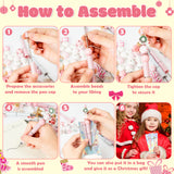 Qimgic Christmas Beadable Pens Kit - 12 Set Xmas DIY Ballpoint Pen Making with Bead Craft for Kids, Christmas Party Vintage Pink Beaded Pen Bulk Charm Crafting Supplies for Winter School Students Gift