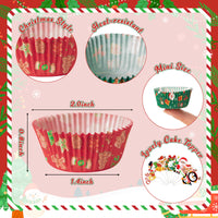 Qimgic Christmas Mini Cupcake Liners - 300pcs Xmas Small Muffin Wrappers and 300pcs Topper, Merry Christmas Cupcake Baking Cups Paper, Candy Cake Wrap Making Supplies for Xmas Eve Party (10 Styles)