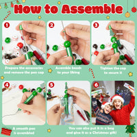 Qimgic Christmas Beadable Pens Kits - 12 Set Xmas DIY Ballpoint Pens Making with Beads Craft for Kids, Christmas Party Tree Cake Beaded Pen Bulk Charm Crafting Supplies for Winter School Students Gift