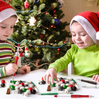 Qimgic Christmas Beadable Pens Kits - 12 Set Xmas DIY Ballpoint Pens Making with Beads Craft for Kids, Christmas Party Tree Cake Beaded Pen Bulk Charm Crafting Supplies for Winter School Students Gift
