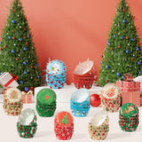Qimgic Christmas Mini Cupcake Liners - 600pcs Merry Christmas Candy Baking Cups Muffin Cupcake Wrappers, Xmas Tree Santa Claus Snowman Chocolate Cake Wrap Making Supplies for Xmas Eve Party(10 Styles)