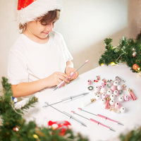 Qimgic Christmas Beadable Pens Kit - 12 Set Xmas DIY Ballpoint Pen Making with Bead Craft for Kids, Christmas Party Vintage Pink Beaded Pen Bulk Charm Crafting Supplies for Winter School Students Gift