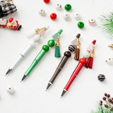 Qimgic Christmas Beadable Pens Kits - 12 Set Xmas DIY Ballpoint Pens Making with Beads Craft for Kids, Christmas Party Tree Cake Beaded Pen Bulk Charm Crafting Supplies for Winter School Students Gift