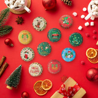Qimgic Christmas Mini Cupcake Liners - 300pcs Xmas Small Muffin Wrappers and 300pcs Topper, Merry Christmas Cupcake Baking Cups Paper, Candy Cake Wrap Making Supplies for Xmas Eve Party (10 Styles)