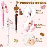QIMGIC Cafecito Beadable Pens Kit - 12 Set Funny Cafecito Chisme DIY Ballpoint Pen Making with Bead Craft, Coffee Party Beaded Pen Bulk Charm Tassel Supplies for Women School Students Gift