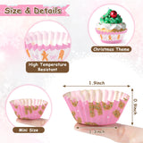 QIMGIC Christmas Mini Cupcake Liners - 600pcs Merry Christmas Candy Baking Cups Small Muffin Cupcake Wrappers, Pink Gingerbread Chocolate Cake Wrap Making Supplies for Xmas Eve Party(10 Styles)