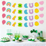 Qimgic St. Patrick's Day Banner - 4pcs Lucky Charms Glitter Hanging Garland Decoration, No DIY Needed Green Shamrock Clover Party Supplies Hang Paper Bunting for Home Classroom Fireplace Wall 8.5 Feet