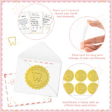 Qimgic Mini Tooth Receipt Set- 20 Set Peach Pink Tooth Cards with Envelope and Fairy Letter for Kid, Lost Teeth Certificate Keepsake Postmark Gift Bag with Seal Stickers for Girl Boy Home School Award