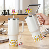 QIMGIC Back to School Cup Accessories - 6pcs Teacher Water Bottle Boot with Straw Cover & Handle Charm Compatible with 30 oz 40 oz Tumblers, Pencil Bow Silicone Boot Gifts for Girl Women Cup Decor