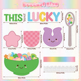 Qimgic St. Patrick's Day Bulletin Board - 118pcs Lucky Charms Cutout with Banner Decor Set, Shamrock Rainbow Clover Chalkboard Classroom Wall School Accents Ideas Kits for Irish Day Party Supplies