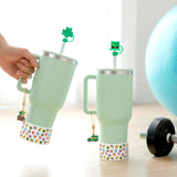 QIMGIC St. Patrick's Day Cup Accessories - 6pcs Shamrock Silicone Boot with Straw Cover Clover Handle Charm Compatible with 30 oz 40 oz Tumblers, Green Decor Gifts for Girls Women Irish Day Party