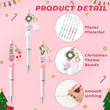 QIMGIC Christmas Beadable Pens Kit - 12 Set Xmas DIY Ballpoint Pen Making with Acrylic Bead Craft, Christmas Party Vintage Pink Beaded Pen Bulk Charm Crafting Supplies for School Student Gift