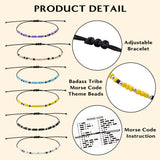 QIMGIC Morse Code Bracelet for Women - 6pcs Badass Tribe Adjustable Bracelets with Decorative Card for Friends Sister Couples, Funny Inspirational Morse Code Handmade Jewelry Gift for Birthday Team