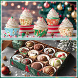 Qimgic Christmas Mini Cupcake Liners - 600pcs Merry Christmas Candy Baking Cups Muffin Cupcake Wrappers, Xmas Tree Santa Claus Snowman Chocolate Cake Wrap Making Supplies for Xmas Eve Party(10 Styles)