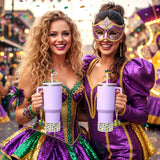 QIMGIC Mardi Gras Cup Accessories - 6pcs Carnival Silicone Boot with Straw Cover Mask Handle Charm Compatible with 30 oz 40 oz Tumblers, Mardi Gras Decor Gifts for Girls Women Masquerade Party