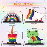 Qimgic LGBTQ Pride Centerpieces Decorations - 4pcs LGBT Gay Pride Month Wooden Tiered Tray Signs Table Decor, Animal Rainbow Flag Equality Detachable Table Topper for Home Kitchen Event Supplies