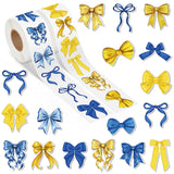 Qimgic Bow Stickers for Spring Summer - 1000pcs 2 Rolls Bow Knot Vinyl Sticker Decoration, Blue Yellow Inspirational Decal Label Holiday Decor Supplies for Event Campaign Scrapbook Bottle Laptop