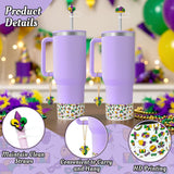 QIMGIC Mardi Gras Cup Accessories - 6pcs Carnival Silicone Boot with Straw Cover Mask Handle Charm Compatible with 30 oz 40 oz Tumblers, Mardi Gras Decor Gifts for Girls Women Masquerade Party
