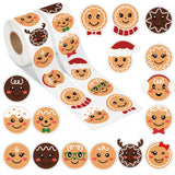 Qimgic Christmas Gingerbread Face Stickers - 2 Rolls 1000pcs Cute Gingerbread Vinyl Sticker Decoration, Funny Winter Decal Label Decor Supplies for Xmas Tree Ball Cup Scrapbook Bottle Laptop