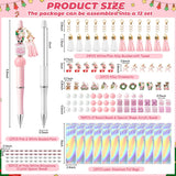 QIMGIC Christmas Beadable Pens Kit - 12 Set Xmas DIY Ballpoint Pen Making with Acrylic Bead Craft, Christmas Party Vintage Pink Beaded Pen Bulk Charm Crafting Supplies for School Student Gift