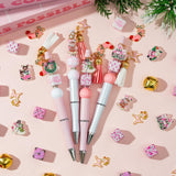 QIMGIC Christmas Beadable Pens Kit - 12 Set Xmas DIY Ballpoint Pen Making with Acrylic Bead Craft, Christmas Party Vintage Pink Beaded Pen Bulk Charm Crafting Supplies for School Student Gift