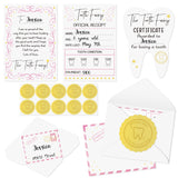 Qimgic Mini Tooth Receipt Set - 20 Set Pink Tooth Cards with Envelope and Fairy Letter for Kids, Lost Teeth Certificate Keepsake Postmark Gift Bag with Seal Stickers for Girls Boys Home School Award