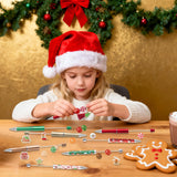 QIMGIC Christmas Beadable Pens Kit - 12 Set Xmas DIY Ballpoint Pen Making with Bead Craft, Christmas Party Gingerbread Beaded Pen Bulk Charm Crafting Supplies for Winter School Students Gift