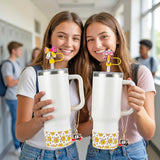 QIMGIC Back to School Cup Accessories - 6pcs Teacher Water Bottle Boot with Straw Cover & Handle Charm Compatible with 30 oz 40 oz Tumblers, Pencil Bow Silicone Boot Gifts for Girl Women Cup Decor