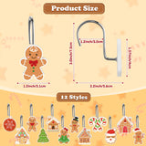 Qimgic Christmas Shower Curtain Hooks - 12pcs Santa Claus Gingerbread House Decorative Shower Decor Bathroom Accessories Set, Xmas Tree Rustproof Metal Curtains Rings for Festive Winter Holiday