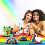 Qimgic LGBTQ Pride Centerpieces Decorations - 4pcs LGBT Gay Pride Month Wooden Tiered Tray Signs Table Decor, Animal Rainbow Flag Equality Detachable Table Topper for Home Kitchen Event Supplies