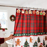 Qimgic Christmas Shower Curtain Hooks - 12pcs Santa Claus Gingerbread House Decorative Shower Decor Bathroom Accessories Set, Xmas Tree Rustproof Metal Curtains Rings for Festive Winter Holiday