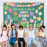 Qimgic St. Patrick's Day Bulletin Board - 118pcs Lucky Charms Cutout with Banner Decor Set, Shamrock Rainbow Clover Chalkboard Classroom Wall School Accents Ideas Kits for Irish Day Party Supplies