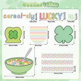 Qimgic St. Patrick's Day Bulletin Board - 137pcs Cereal-sly Lucky Charms Cutout with Banner Decor Set, Shamrock Rainbow Clover Chalkboard Classroom Wall Accents Ideas Kits for Irish Day Party Supplies