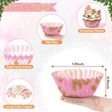 QIMGIC Christmas Mini Cupcake Liners - 300pcs Gingerbread Small Muffin Cake Baking Cups with 300pcs Cupcake Toppers, Pink Cake Chocolate Wrap Making Supplies for Xmas Eve Birthday (10 Styles)