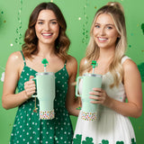 QIMGIC St. Patrick's Day Cup Accessories - 6pcs Shamrock Silicone Boot with Straw Cover Clover Handle Charm Compatible with 30 oz 40 oz Tumblers, Green Decor Gifts for Girls Women Irish Day Party
