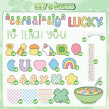 Qimgic St. Patrick's Day Bulletin Board - 137pcs Cereal-sly Lucky Charms Cutout with Banner Decor Set, Shamrock Rainbow Clover Chalkboard Classroom Wall Accents Ideas Kits for Irish Day Party Supplies