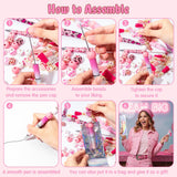 QIMGIC Western Cowgirl Beadable Pens - 12 Set Pink Cow Lady DIY Ballpoint Pen Making Kit with Bead Craft, Wild West Beaded Pen Bulk Charm Tassel Supplies for Party Women School Students Gift