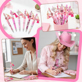 QIMGIC Western Cowgirl Beadable Pens - 12 Set Pink Cow Lady DIY Ballpoint Pen Making Kit with Bead Craft, Wild West Beaded Pen Bulk Charm Tassel Supplies for Party Women School Students Gift