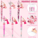 QIMGIC Western Cowgirl Beadable Pens - 12 Set Pink Cow Lady DIY Ballpoint Pen Making Kit with Bead Craft, Wild West Beaded Pen Bulk Charm Tassel Supplies for Party Women School Students Gift