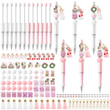 QIMGIC Christmas Beadable Pens Kit - 12 Set Xmas DIY Ballpoint Pen Making with Acrylic Bead Craft, Christmas Party Vintage Pink Beaded Pen Bulk Charm Crafting Supplies for School Student Gift