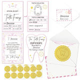 Qimgic Mini Tooth Receipt Gifts - 20 Set Tooth Condition Cards with Envelope and Fairy Letter for Kids, Lost Teeth Certificate Keepsake Gift Bag with Stickers for Girls Boys Home School Award (Pink)