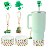 QIMGIC St. Patrick's Day Cup Accessories - 6pcs Shamrock Silicone Boot with Straw Cover Clover Handle Charm Compatible with 30 oz 40 oz Tumblers, Green Decor Gifts for Girls Women Irish Day Party